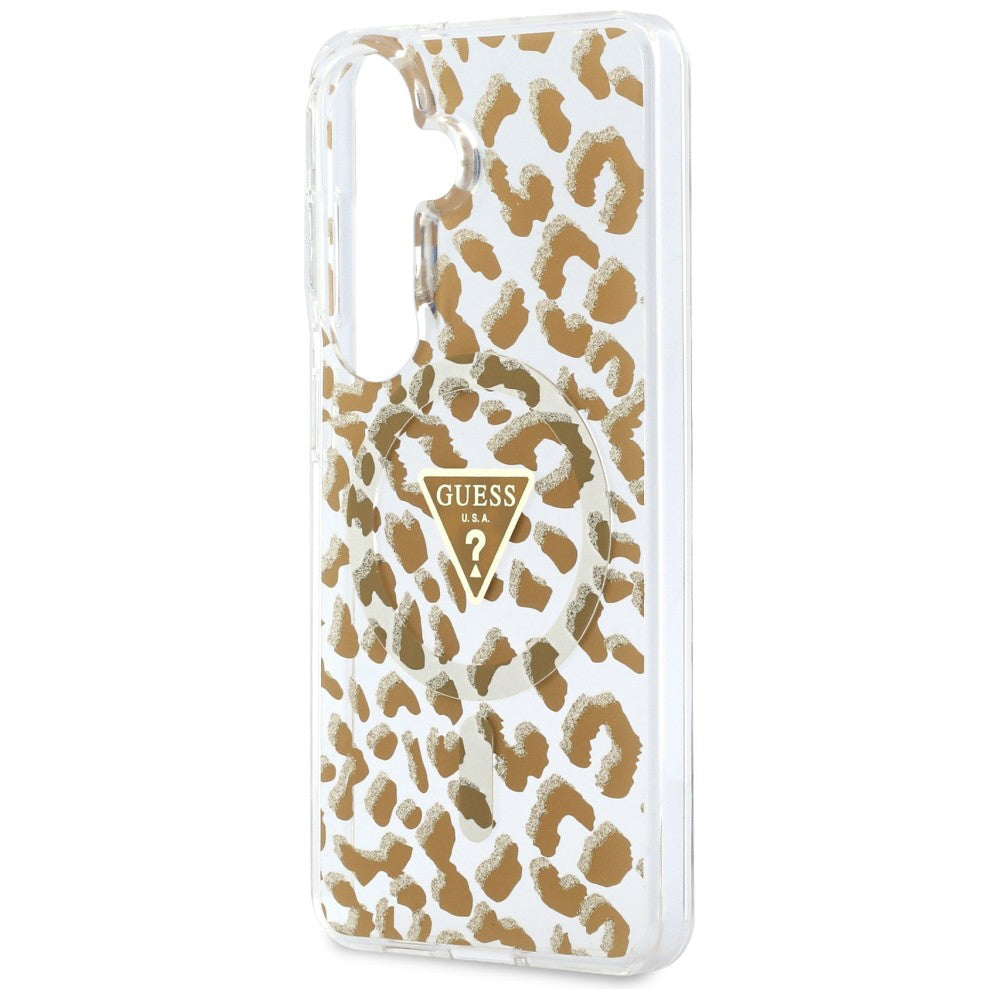 Husa de protectie Guess IML Leopard Print Triangle MagSafe (GUHMS26SHLEGTGLW) compatibil cu Samsung Galaxy S26, Maro