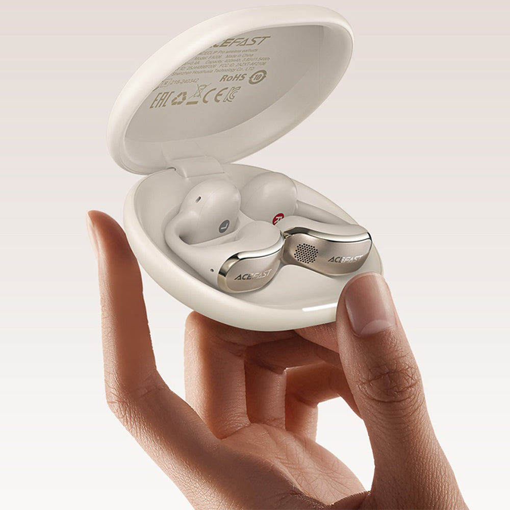 Casti Acefast Aceclip Pro (FA006), OWS Stereo, BT 5.4, Dual-mic Noise Cancelling, 400mAh, IP55, Type-C, Auriu