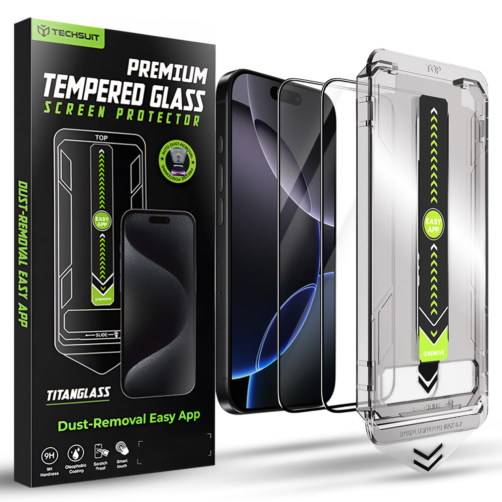 Folie de protectie Techsuit TitanGlass FullCover (set de 2) compatibil cu iPhone 16 Pro Max, Negru