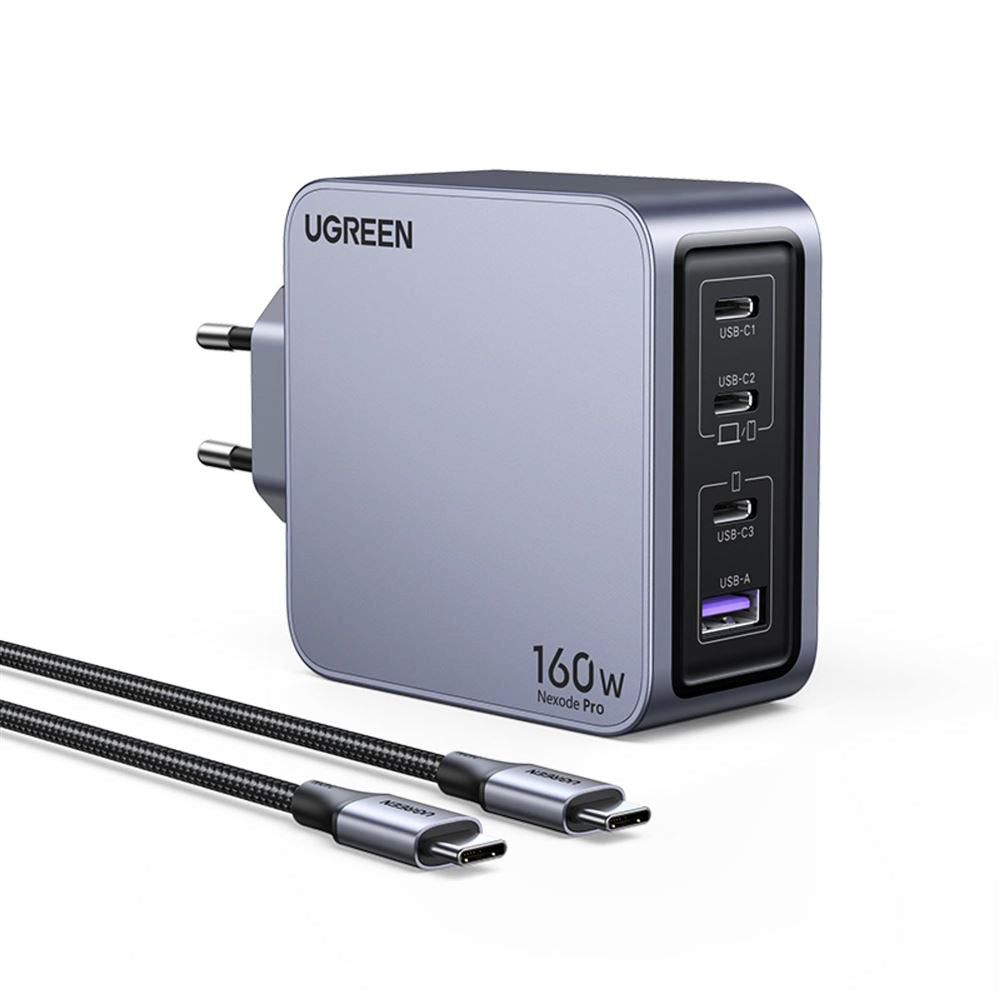 Incarcator Ugreen Nexode Pro X763 (25877), with Type-C Cable, GaN, Fast Charge, USB, 3x Type-C, 160W, 3A, 1.5m, Gri
