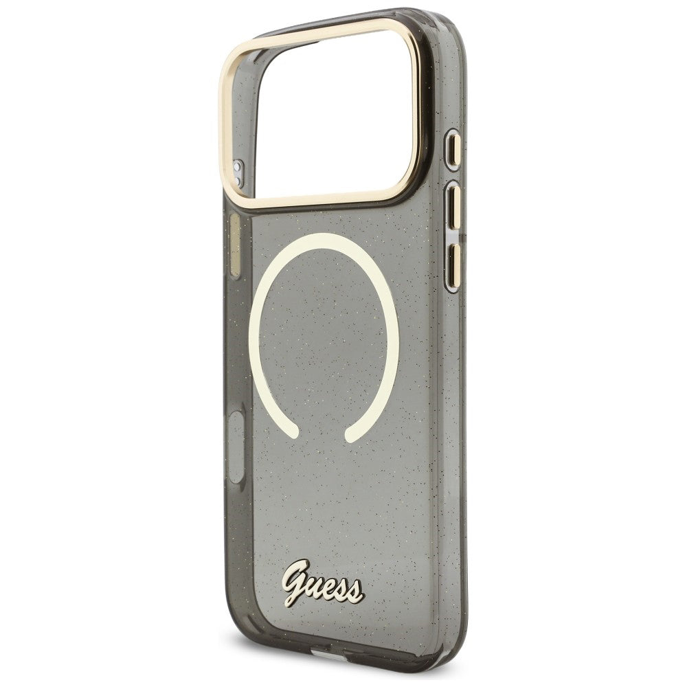Husa de protectie Guess IML Glitter Script Strap MagSafe (GUHMP17X5HTGSMSK) compatibil cu iPhone 17 Pro Max, Negru