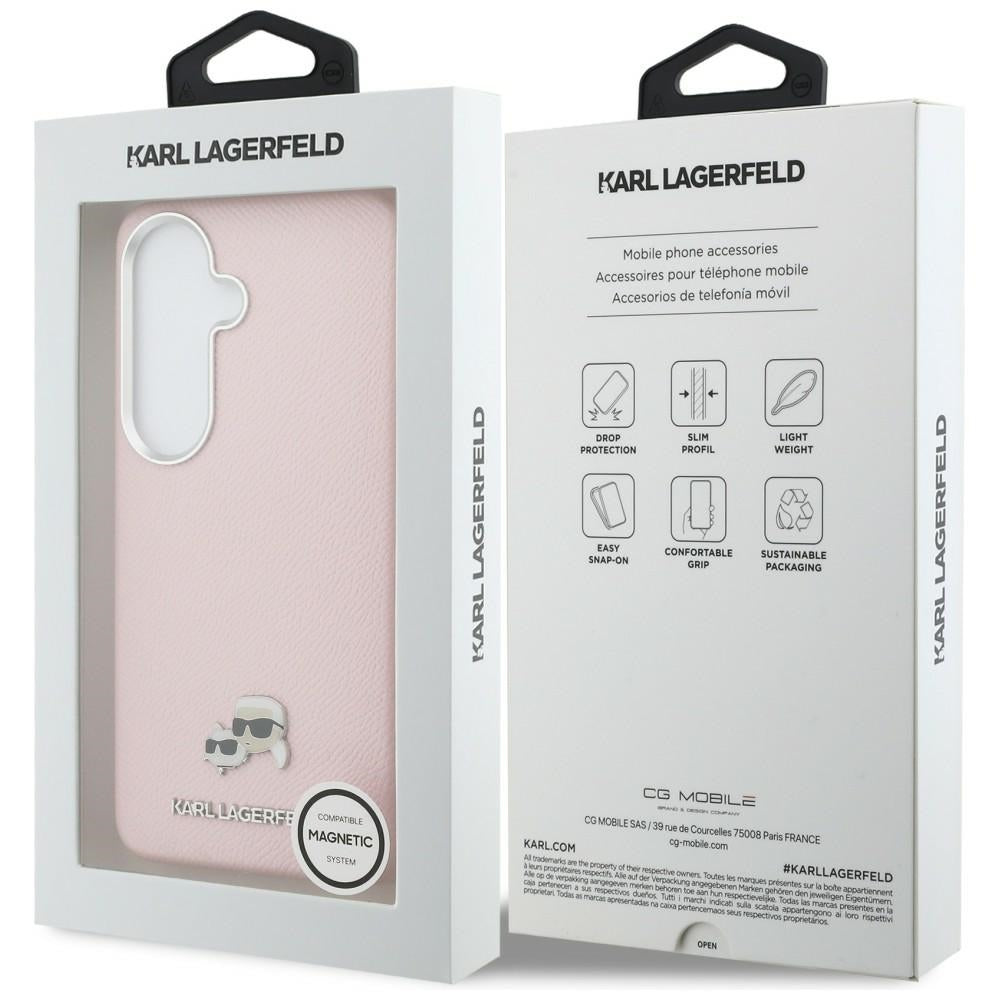 Husa de protectie Karl Lagerfeld Wrapped Grained Leather with K&C Head Pin MagSafe (KLHMS26S6PFKCLP) compatibil cu Samsung Galaxy S26, Roz