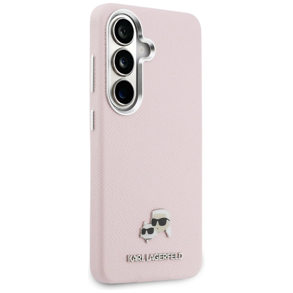 Husa de protectie Karl Lagerfeld Wrapped Grained Leather with K&C Head Pin MagSafe (KLHMS26S6PFKCLP) compatibil cu Samsung Galaxy S26, Roz