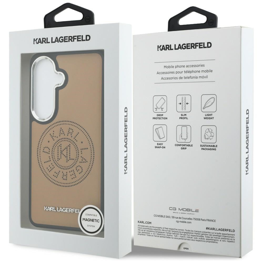 Husa de protectie Karl Lagerfeld Wrapped Leather with Karl Round Point Logo MagSafe (KLHMS26SPSKRPMW) compatibil cu Samsung Galaxy S26, Maro