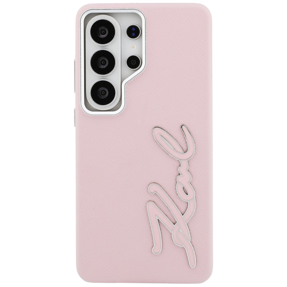 Husa de protectie Karl Lagerfeld Full Wrapped Grained Leather with Signature Resin Logo (KLHCS26LPGFKSRSP) compatibil cu Samsung Galaxy S26 Ultra, Roz