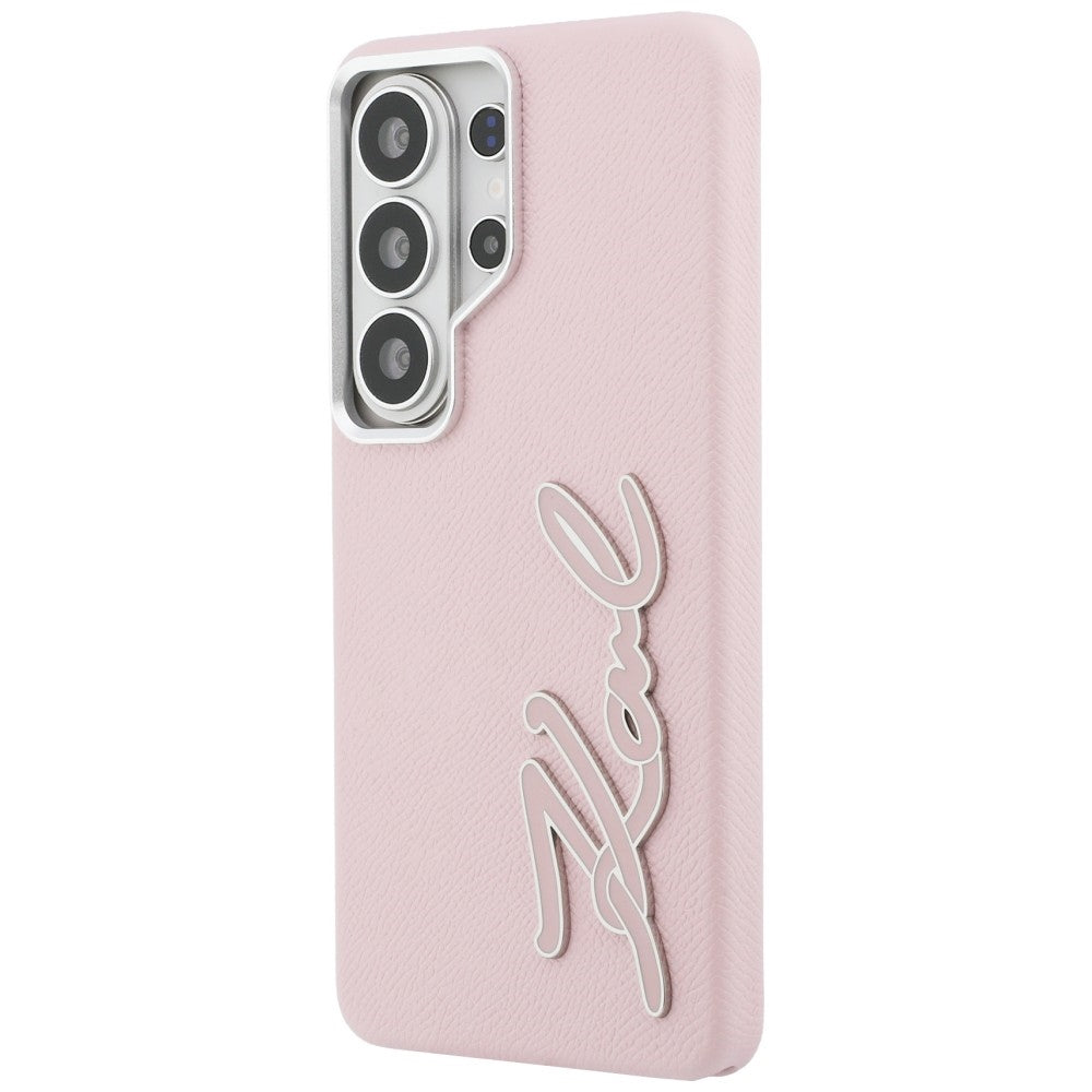 Husa de protectie Karl Lagerfeld Full Wrapped Grained Leather with Signature Resin Logo (KLHCS26LPGFKSRSP) compatibil cu Samsung Galaxy S26 Ultra, Roz