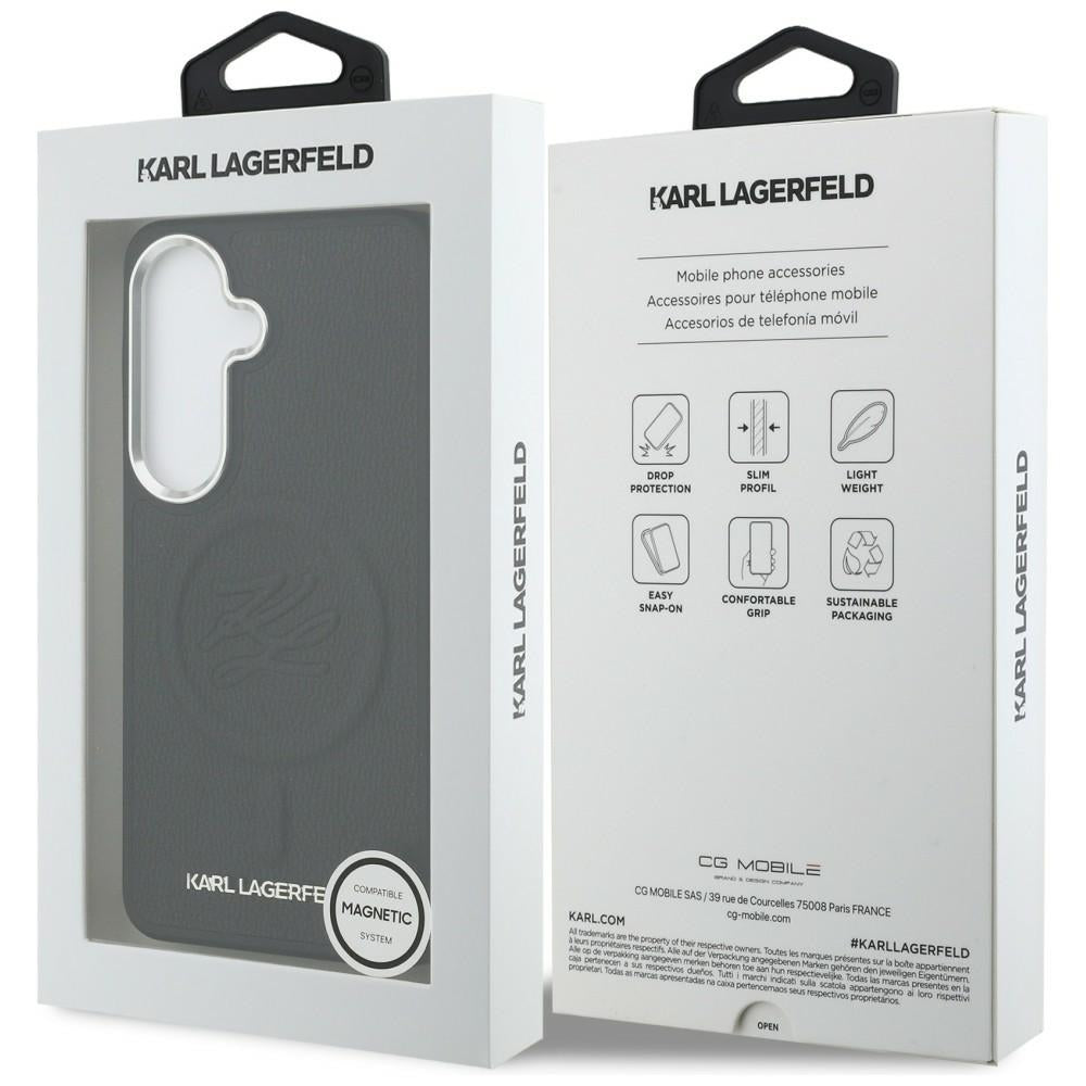 Husa de protectie Karl Lagerfeld Leather with Initial Logo Debossed MagSafe (KLHMS26SPGFKLRDK) compatibil cu Samsung Galaxy S26, Negru