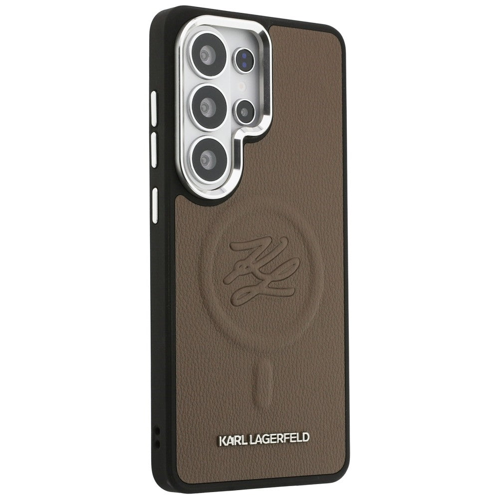 Husa de protectie Karl Lagerfeld Leather with Initial Logo Debossed MagSafe (KLHMS26LPGFKLRDW) compatibil cu Samsung Galaxy S26 Ultra, Maro