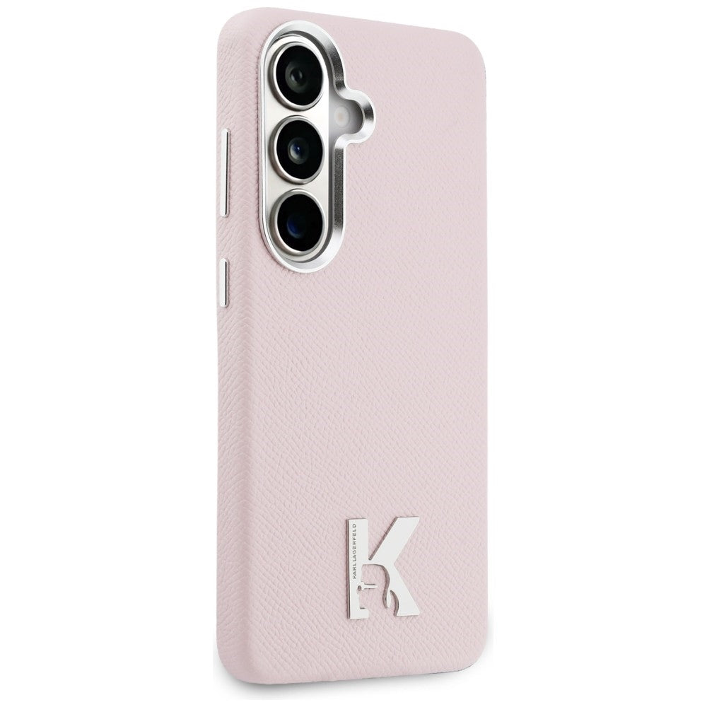 Husa de protectie Karl Lagerfeld Wrapped Grained Leather with K Head Logo MagSafe (KLHMS26S5PGFKHGP) compatibil cu Samsung Galaxy S26, Roz