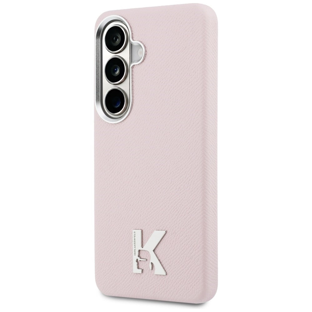 Husa de protectie Karl Lagerfeld Wrapped Grained Leather with K Head Logo MagSafe (KLHMS26S5PGFKHGP) compatibil cu Samsung Galaxy S26, Roz