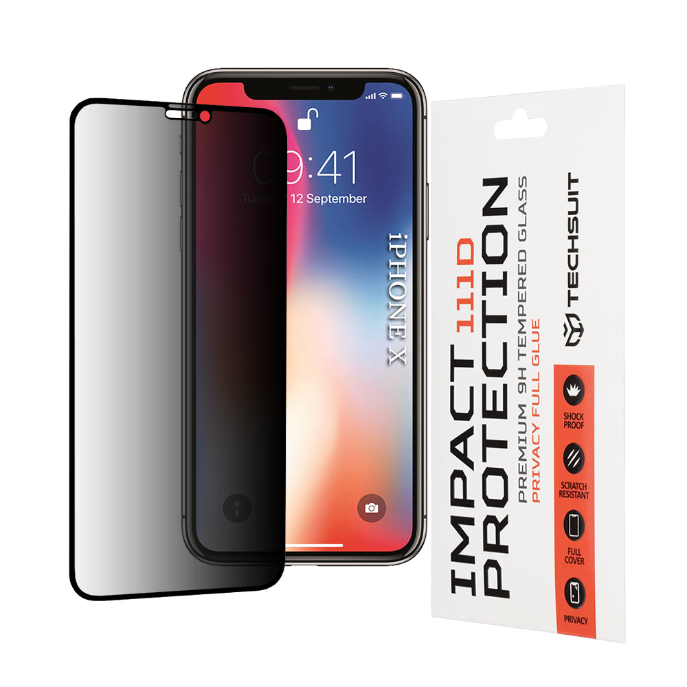 Folie de protectie Techsuit 111D Privacy Full Glue compatibil cu iPhone X / iPhone XS / iPhone 11 Pro, Negru