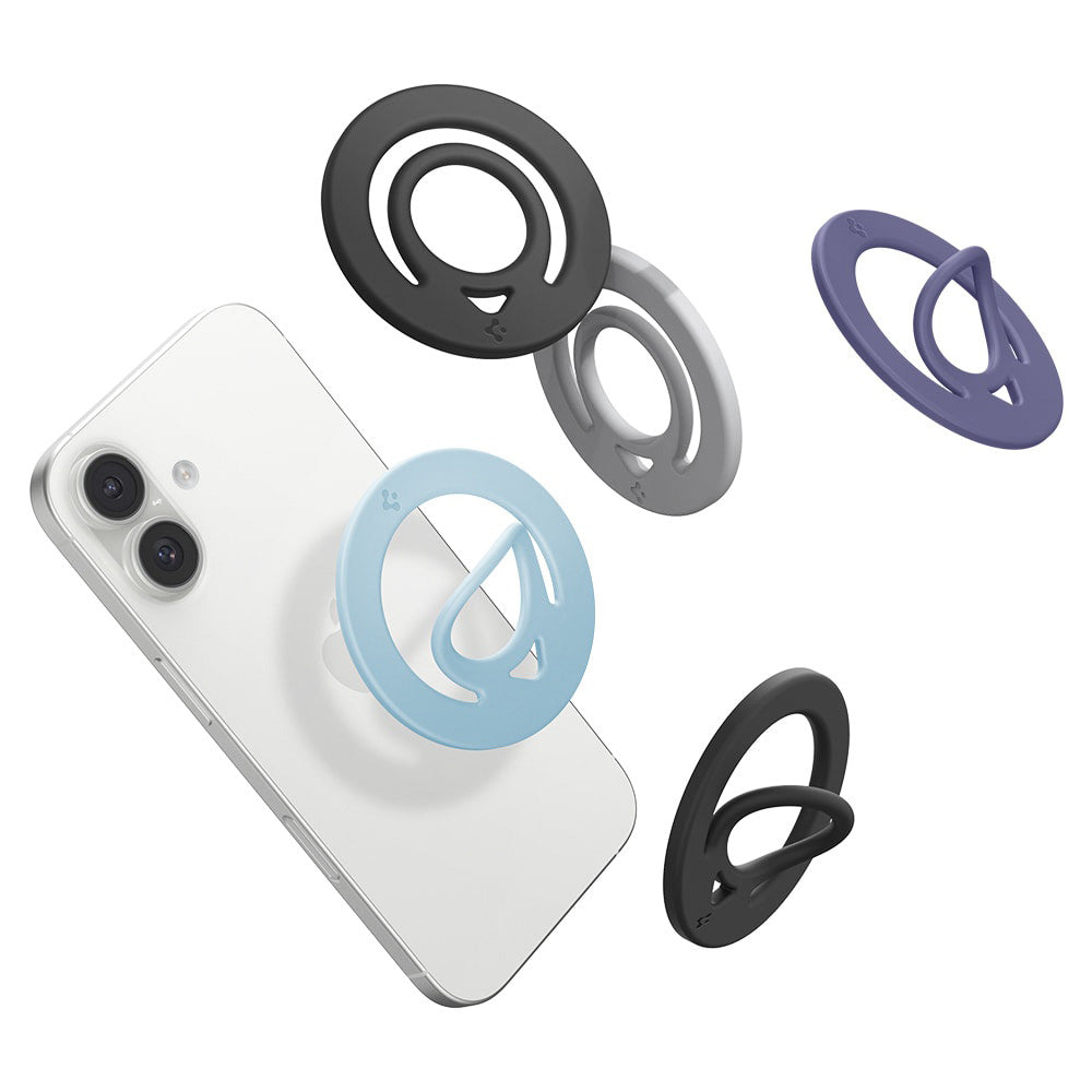 Suport Spigen Phone Ring Dual Pop MagSafe (AMP11368), with Flexible Finger Loop Grip, Dual Magnetic, Silicone, Albastru Deschis
