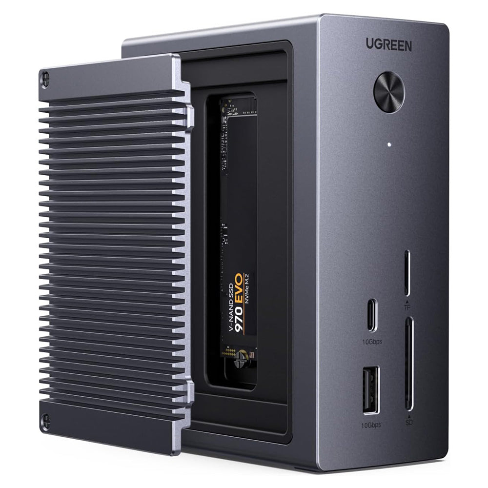 Hub/Dock Ugreen 10in1 Docking Station CM923 (55735), 3x Type-C, 3x USB, SD/TF, RJ45, M.2 NVMe, HDMI, PD100W, 4K@60Hz, 10Gbps, Gri