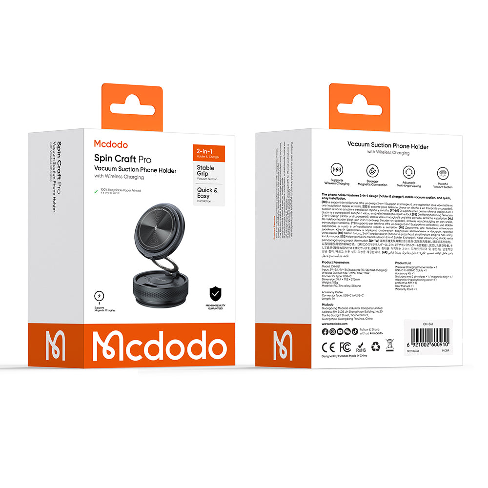 Suport pentru Auto Telefon cu Alimentare Wireless, 15W - Mcdodo (CH-8610) - Black