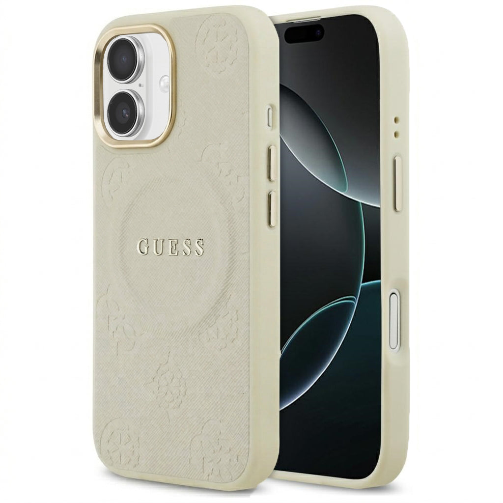 Husa de protectie Guess Peony Hot Stamp MagSafe (GUHMP17SPSAMSECE) compatibil cu iPhone 17, Bej