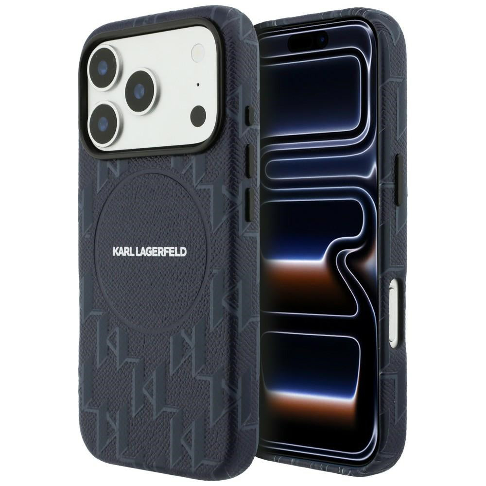 Husa de protectie Karl Lagerfeld Leather KL Monogram Logo MagSafe (KLHMP17X5PGKLMCB) compatibil cu iPhone 17 Pro Max, Albastru