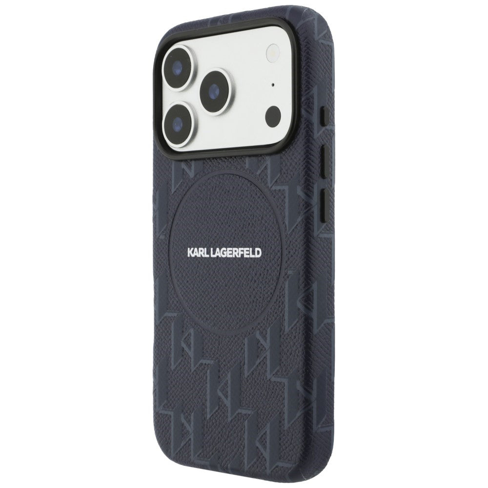 Husa de protectie Karl Lagerfeld Leather KL Monogram Logo MagSafe (KLHMP17X5PGKLMCB) compatibil cu iPhone 17 Pro Max, Albastru