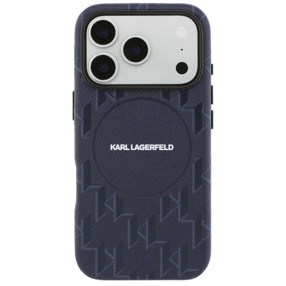 Husa de protectie Karl Lagerfeld Leather KL Monogram Logo MagSafe (KLHMP17X5PGKLMCB) compatibil cu iPhone 17 Pro Max, Albastru