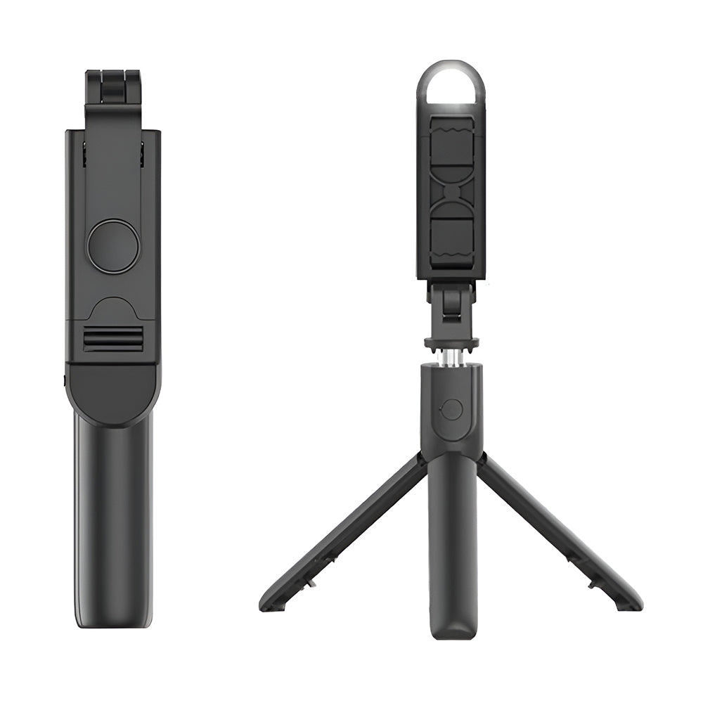 Suport Techsuit Mini Selfie Stick (S05-S), Compact Tripod Mount with Bluetooth Remote Control, LED Light, Foldable, 105cm, Negru
