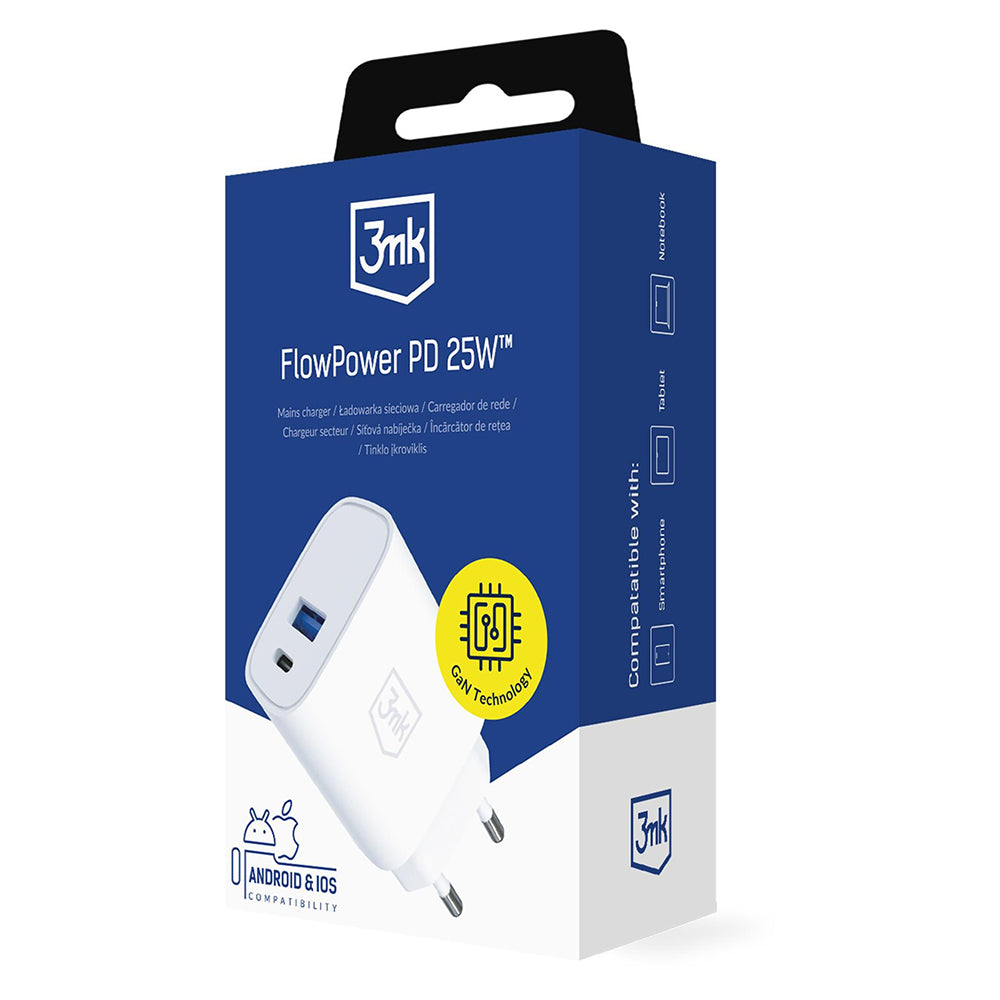Incarcator 3mk, USB / Type-C, 25W QC4, Alb