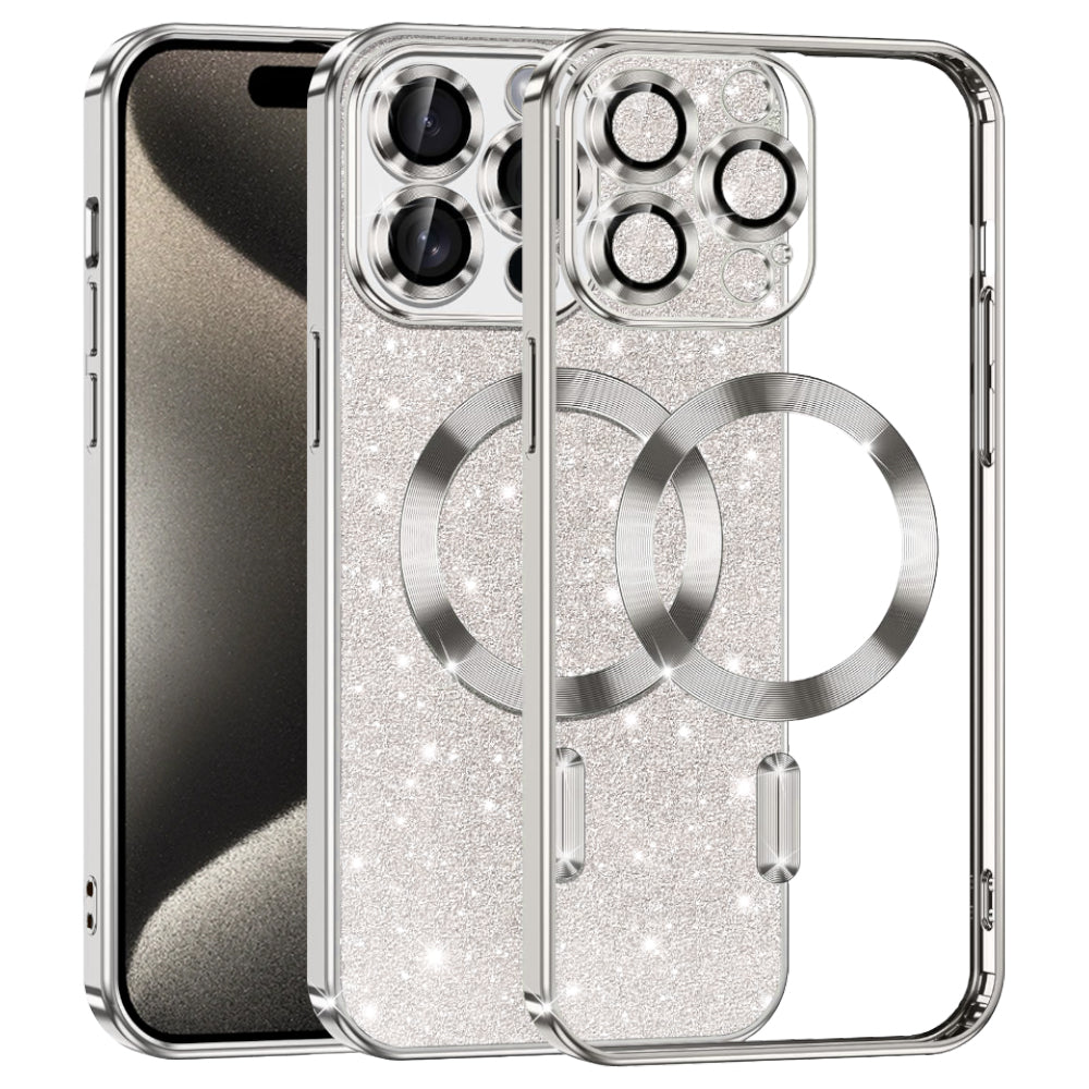 Husa de protectie Techsuit Luxury Glitter MagSafe compatibil cu iPhone 15 Pro Max, Argintiu