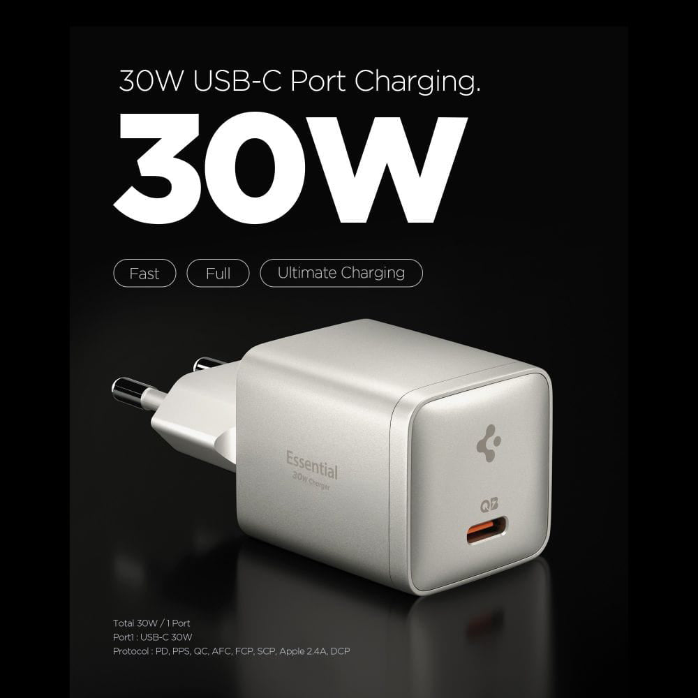 Incarcator Spigen (ACH10448), Type-C, 30W, Fast Charging, Argintiu