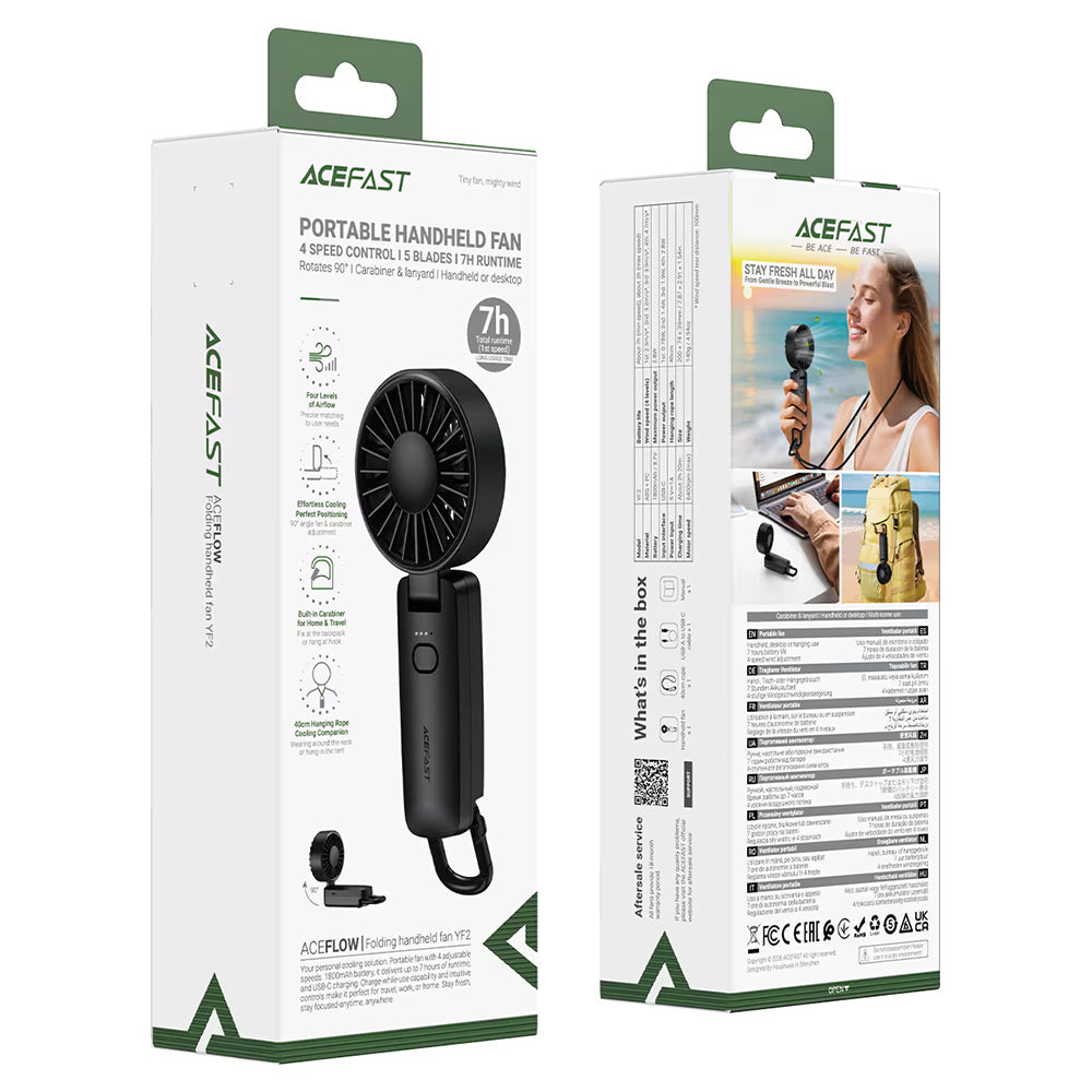 Ventilator Portabil Acefast (YF2), 1800mAh, 6400rpm, Negru