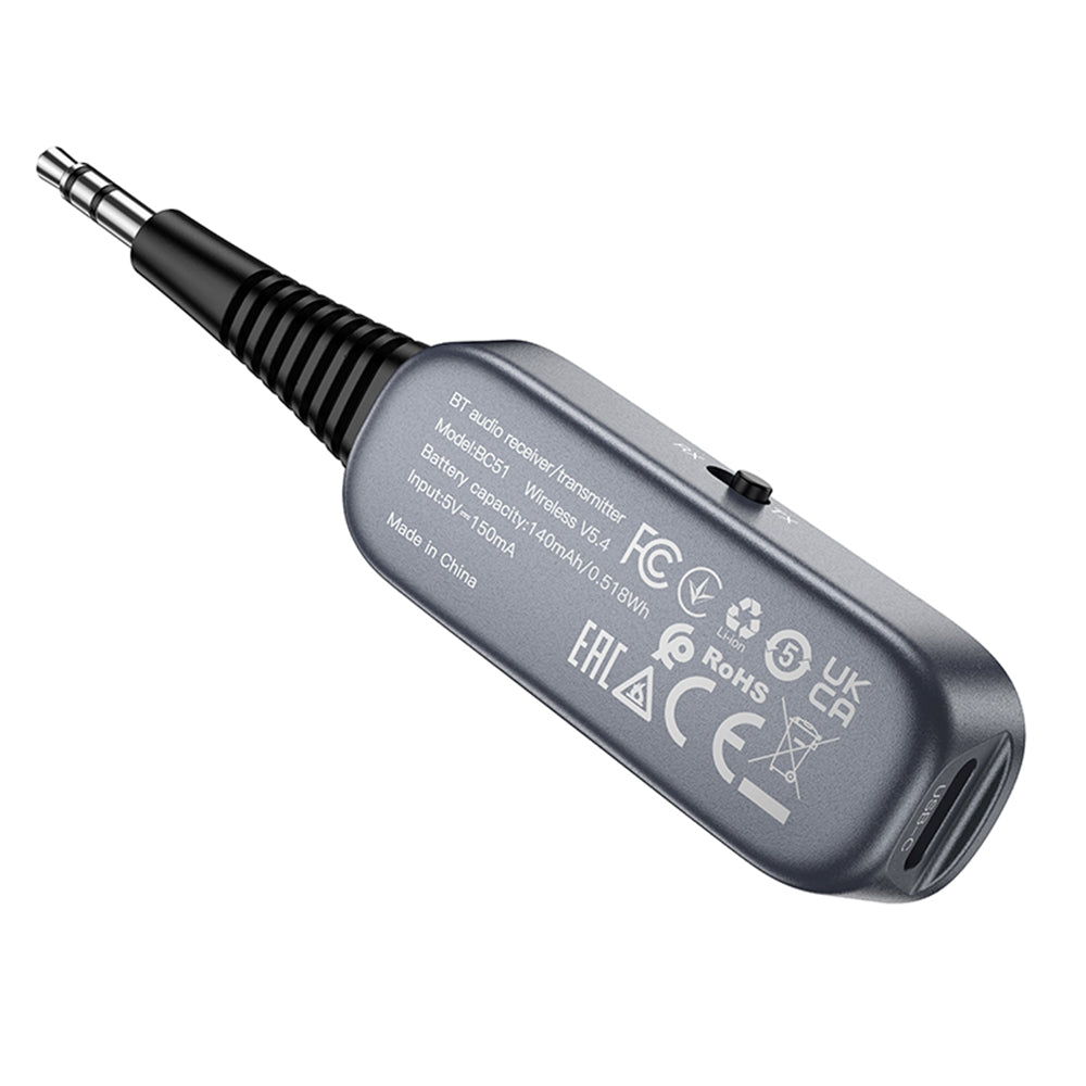 Adaptor Borofone Clear Way (BC51), Jack 3.5mm / Bluetooth V5.4, Gri