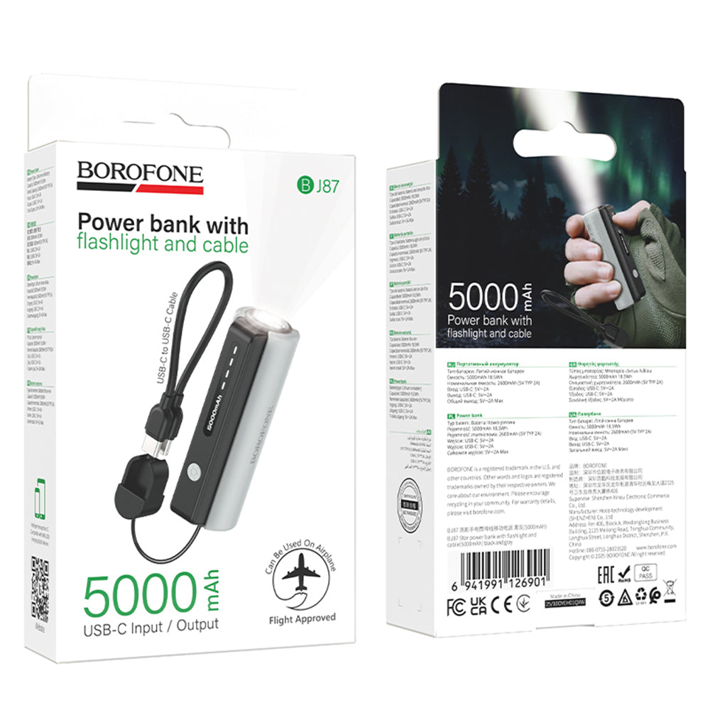 Baterie externa Borofone Star (BJ87), 5000mAh, USB-C, 10W, Negru