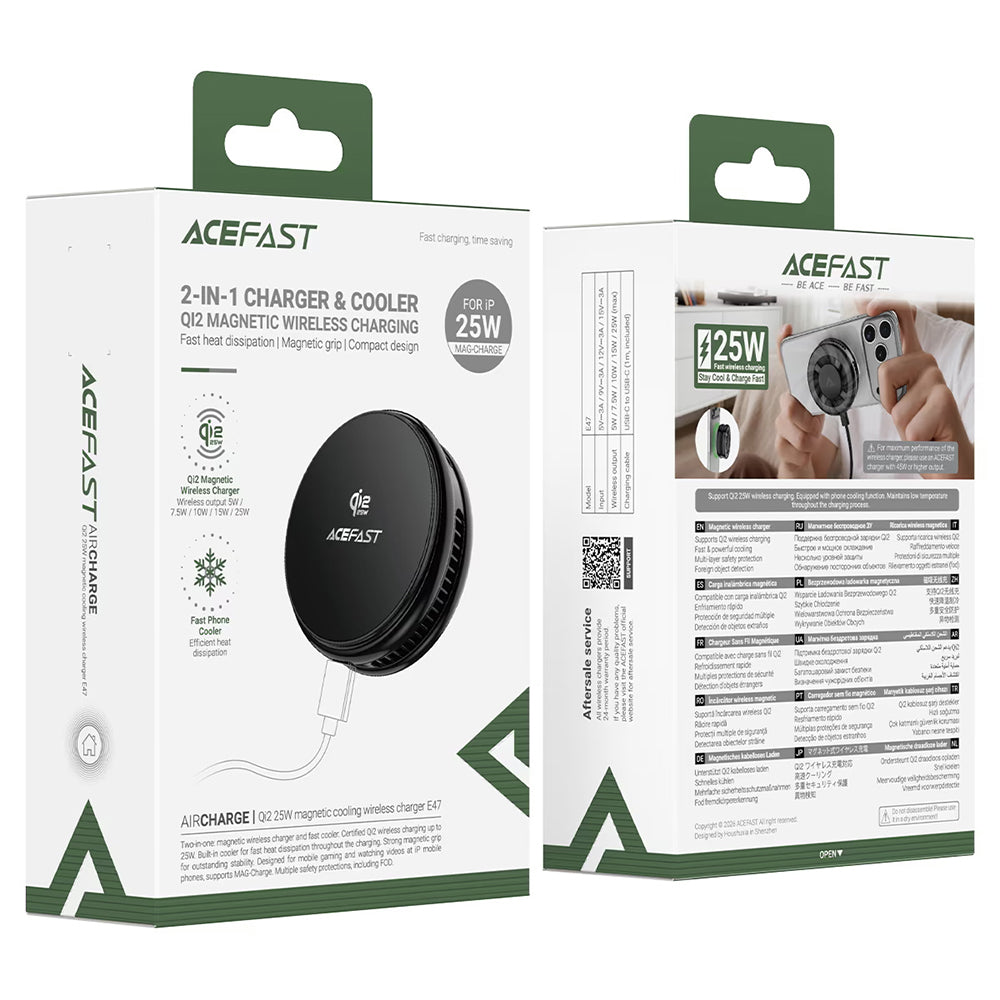 Incarcator Acefast (E47), USB-C, 25W, Racire Incorporata, Negru