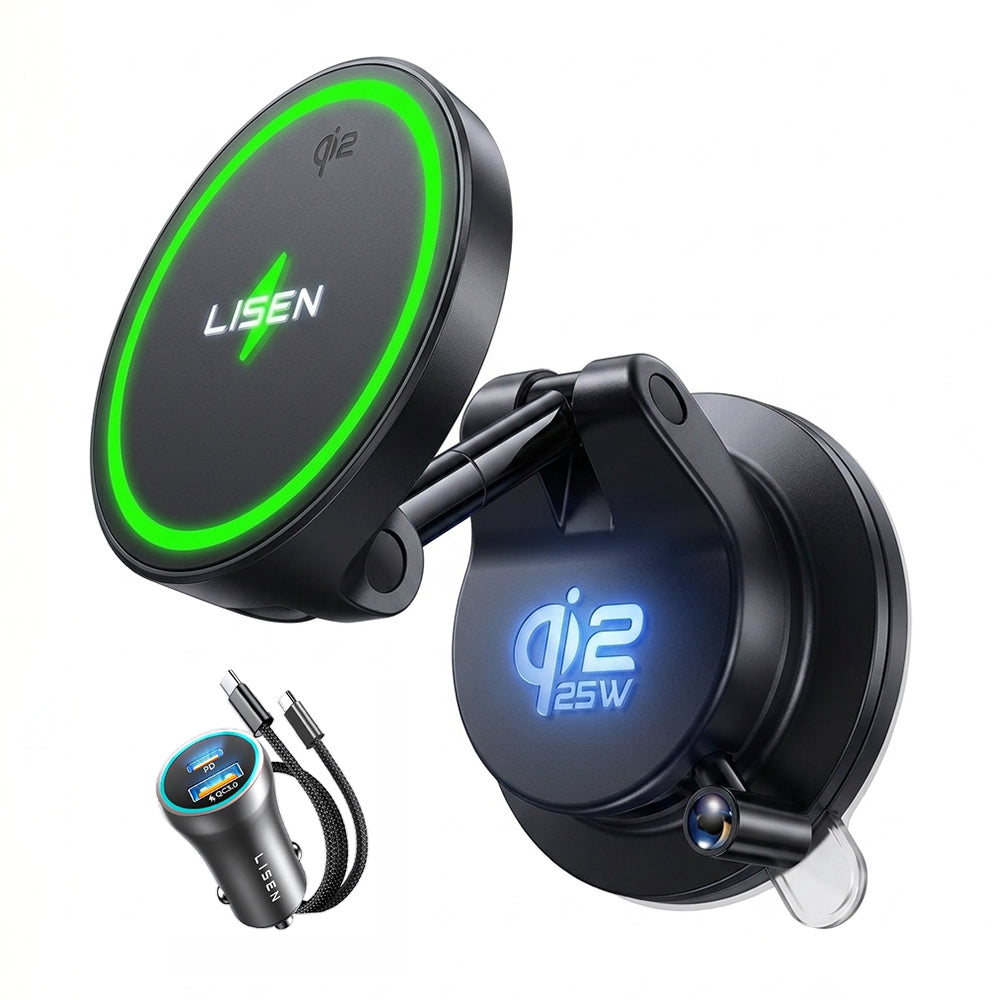 Suport Masina cu Ventuza, Alimentare Wireless, 25W Max. - Lisen W608 Pro (YL0225090001) - Black