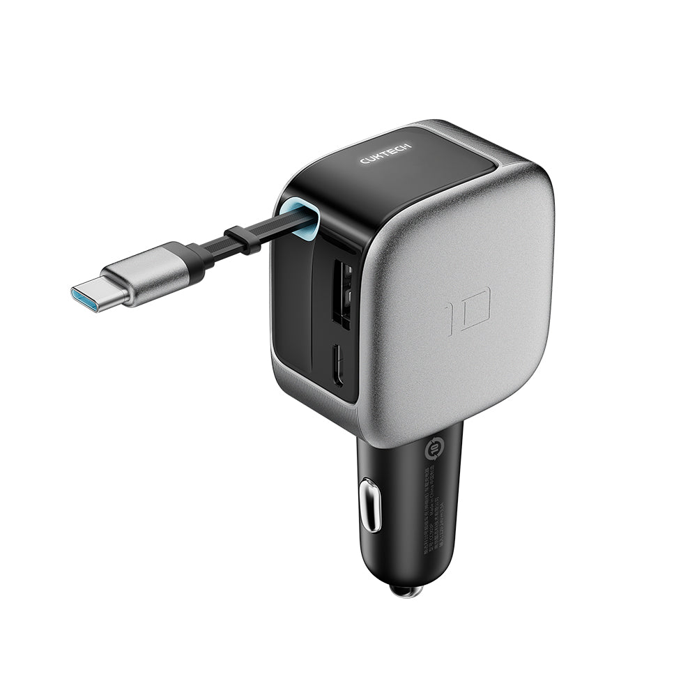 Incarcator Cuktech (CC903P), USB / Type-C, 100W, Cablu Retractabil, Negru