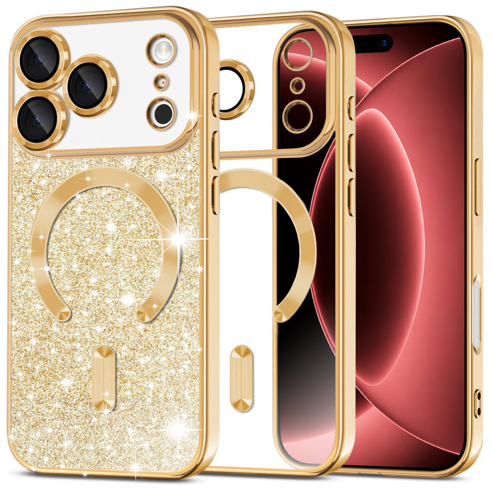 Husa de protectie Techsuit Luxury Glitter MagSafe compatibil cu iPhone 18 Pro Max / iPhone 17 Pro Max, Auriu