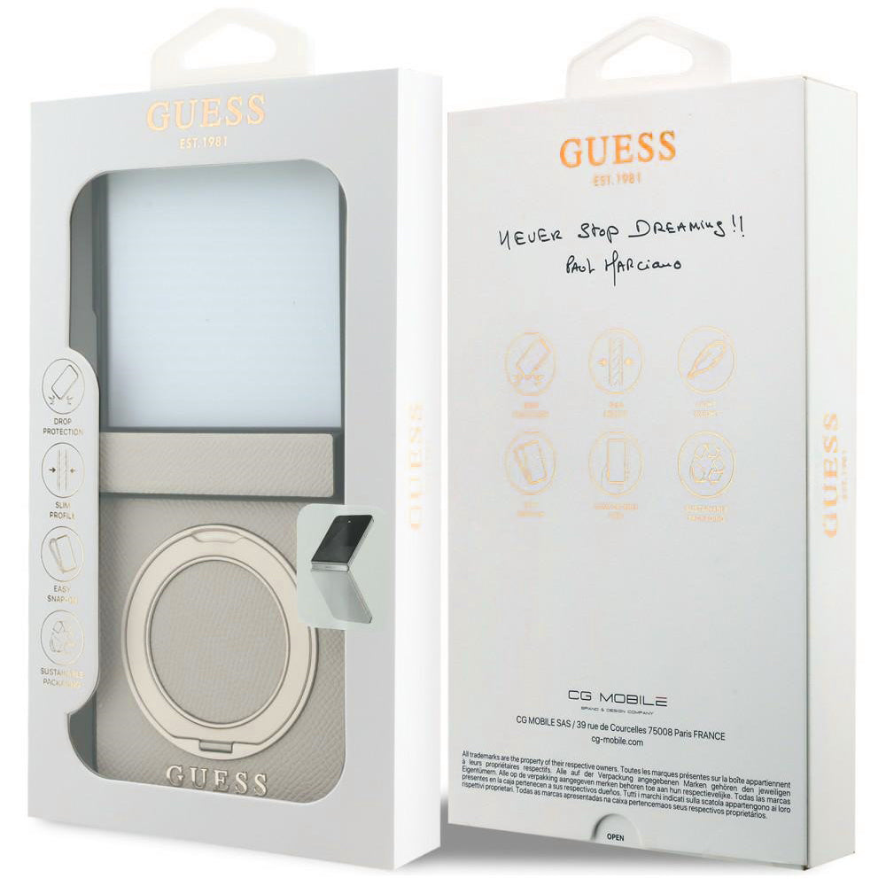 Husa de protectie Guess Ring Stand compatibil cu Samsung Galaxy Z Flip8, Bej