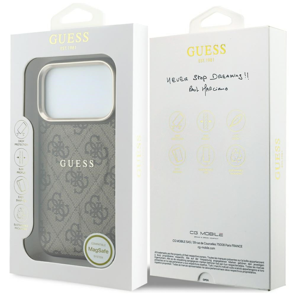 Husa de protectie Guess 4G Embossed Classic compatibil cu iPhone 18 Pro / iPhone 17 Pro, Maro