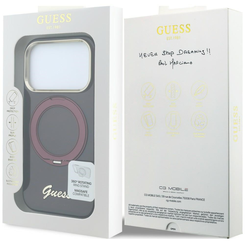 Husa de protectie Guess Ring Stand compatibil cu iPhone 18 Pro Max / iPhone 17 Pro Max, Bordo