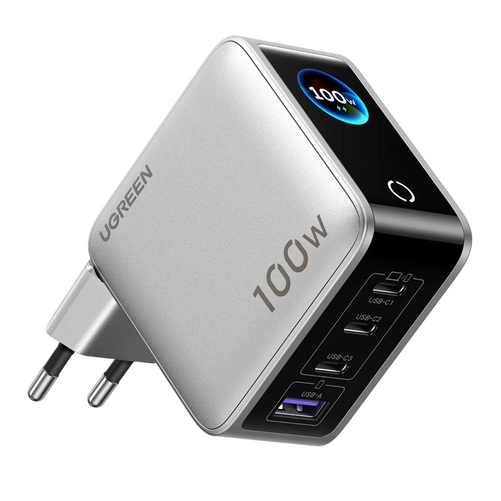 Incarcator Ugreen (95942B), 3x Type-C + USB, 100W GaN, Fast Charge, Argintiu