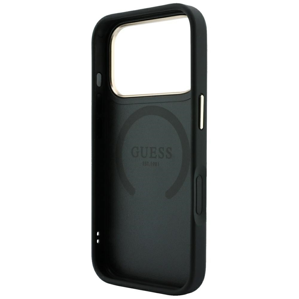 Husa de protectie Guess Leather 4G Stripe compatibil cu iPhone 17 Pro Max / iPhone 18 Pro Max, Negru