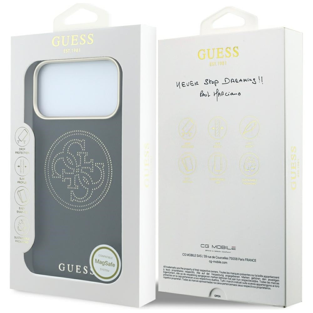 Husa de protectie Guess Leather Perforated 4G MagSafe compatibil cu iPhone 17 Pro / iPhone 18 Pro, Negru