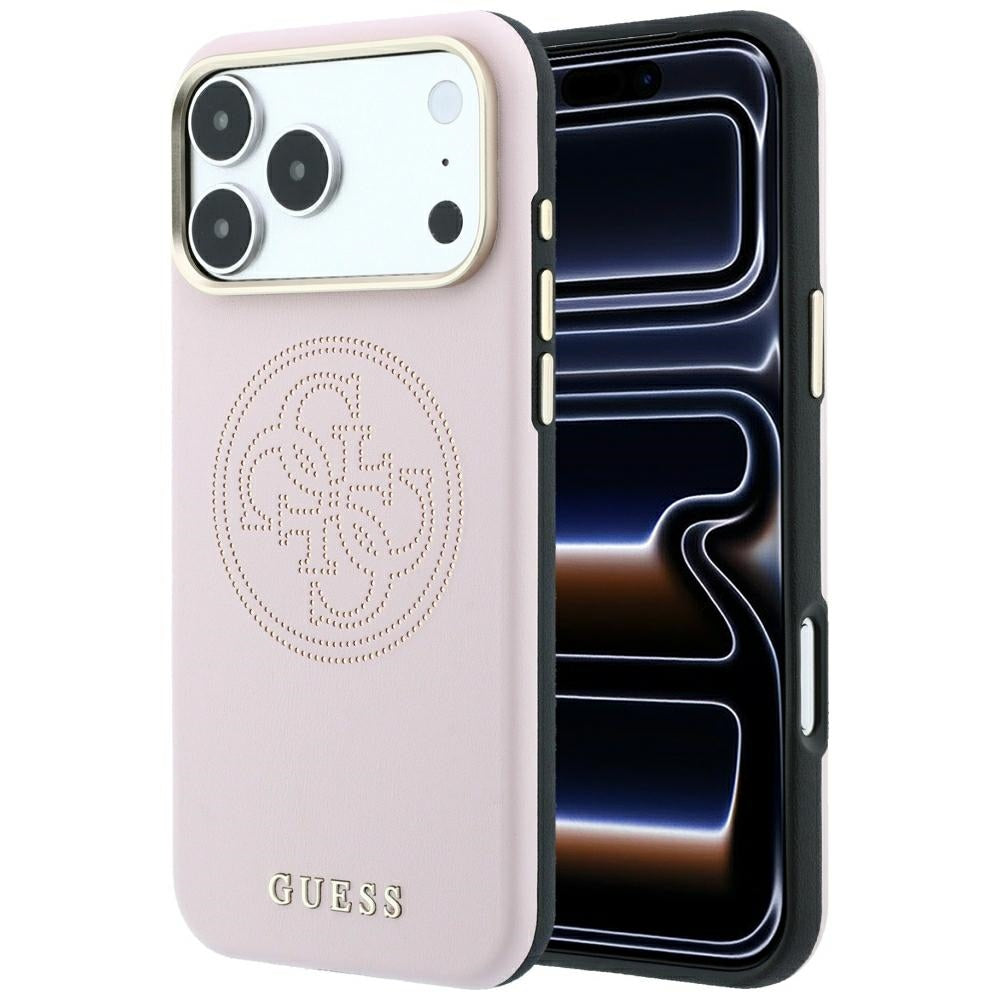 Husa de protectie Guess Leather Perforated 4G MagSafe compatibil cu iPhone 17 Pro Max / iPhone 18 Pro Max, Roz