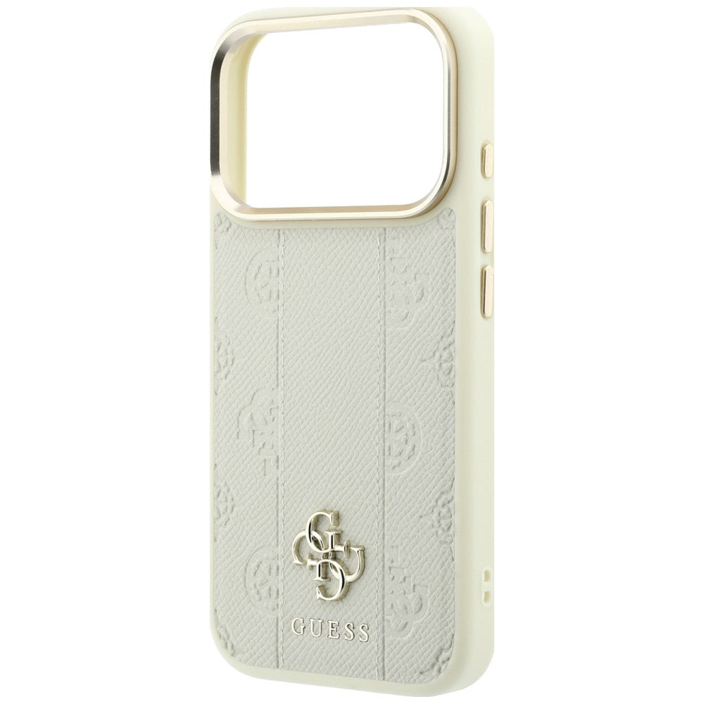 Husa de protectie Guess Leather Stripe Peony 4G compatibil cu iPhone 17 Pro Max / iPhone 18 Pro Max, Bej