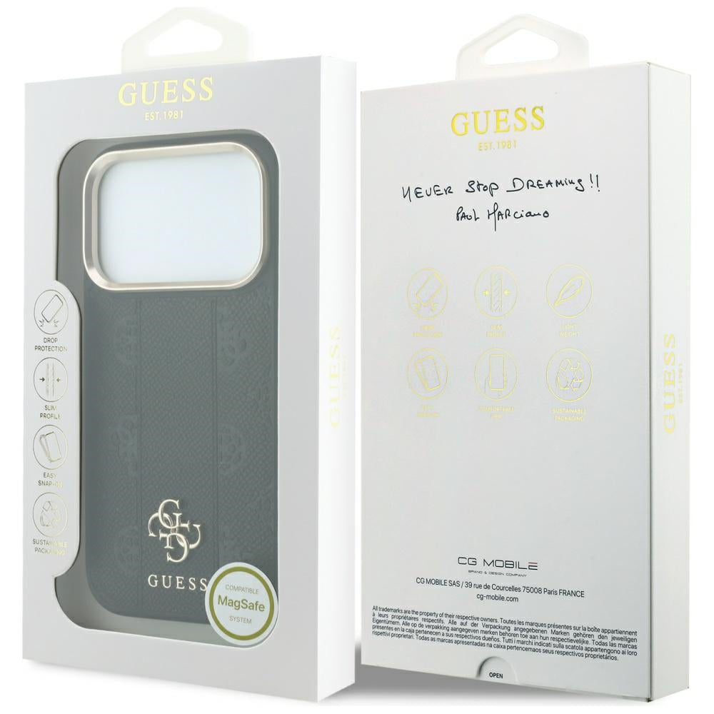 Husa de protectie Guess Leather Stripe Peony 4G compatibil cu iPhone 18 Pro / iPhone 17 Pro, Negru