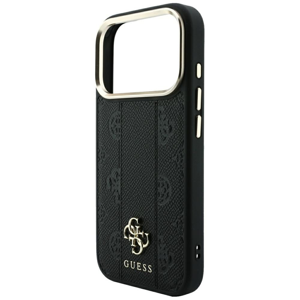 Husa de protectie Guess Leather Stripe Peony 4G compatibil cu iPhone 18 Pro Max / iPhone 17 Pro Max, Negru
