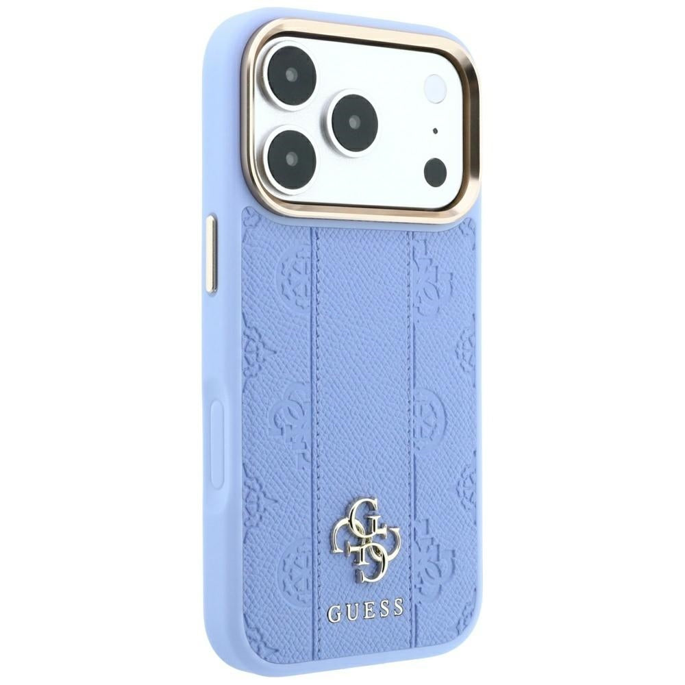 Husa de protectie Guess Leather Stripe Peony 4G compatibil cu iPhone 18 Pro / iPhone 17 Pro, Albastru