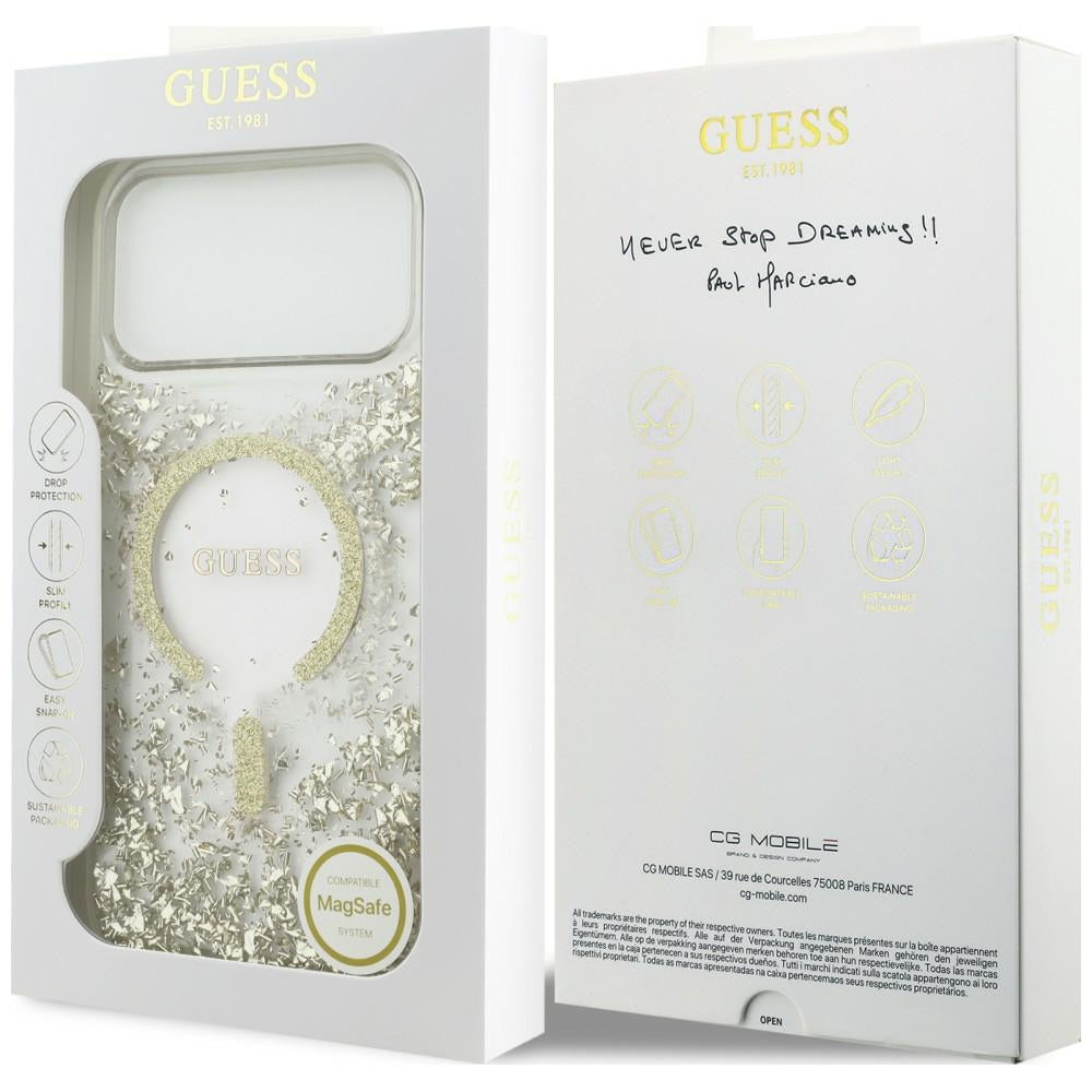 Husa de protectie Guess Resin Bottom Glitter compatibil cu iPhone 18 Pro / iPhone 17 Pro, Auriu
