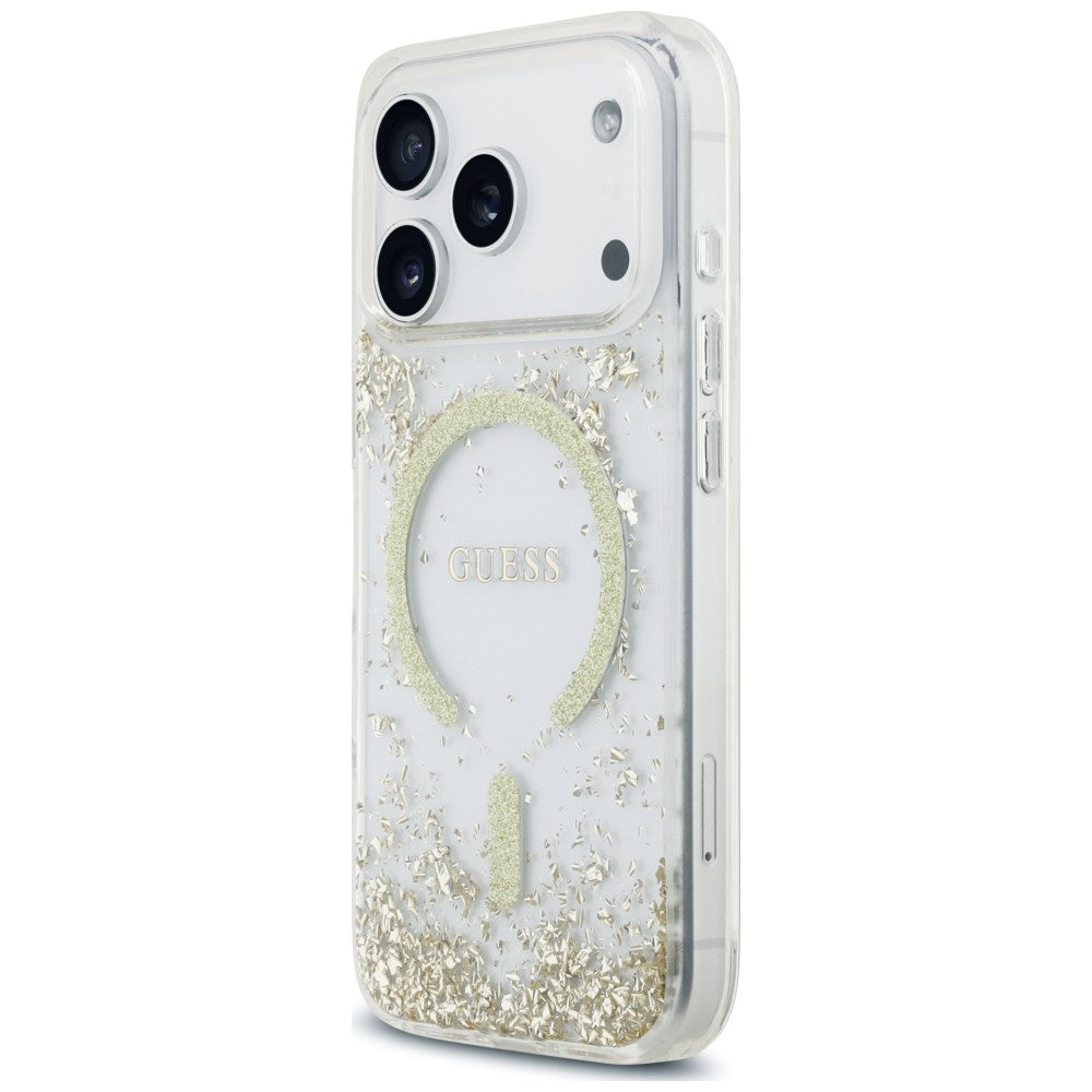 Husa de protectie Guess Resin Bottom Glitter compatibil cu iPhone 18 Pro / iPhone 17 Pro, Auriu