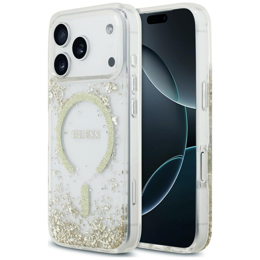 Husa de protectie Guess Resin Bottom Glitter MagSafe compatibil cu iPhone 18 Pro Max / iPhone 17 Pro Max, Auriu