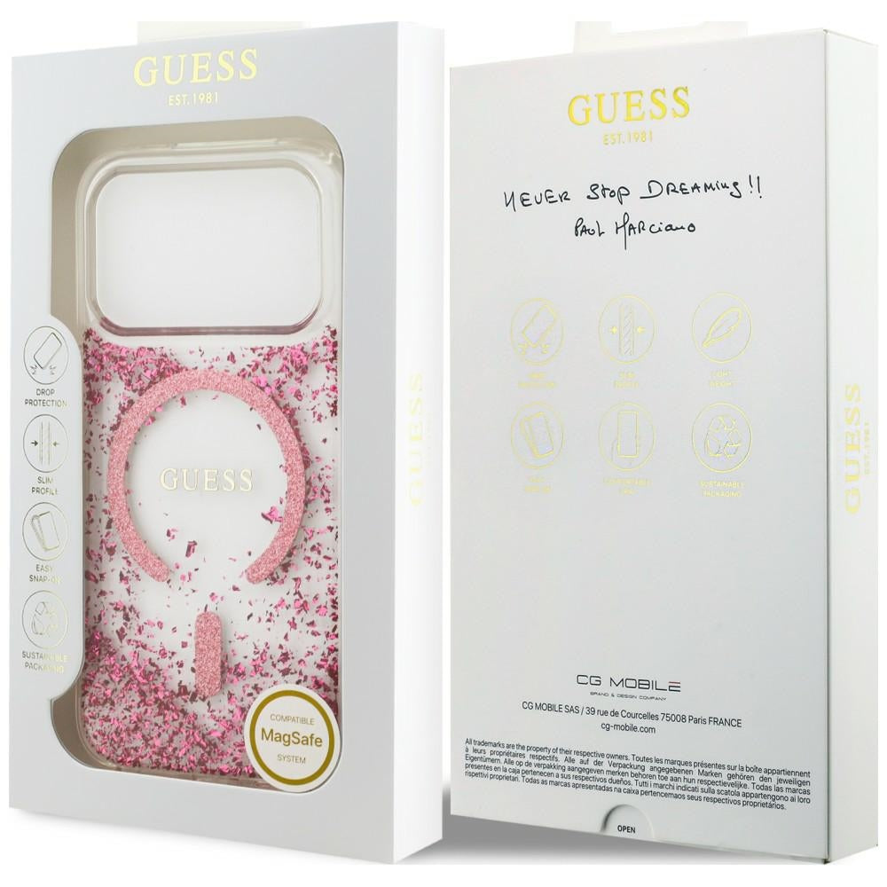 Husa de protectie Guess Resin Bottom Glitter MagSafe compatibil cu iPhone 18 Pro / iPhone 17 Pro, Roz