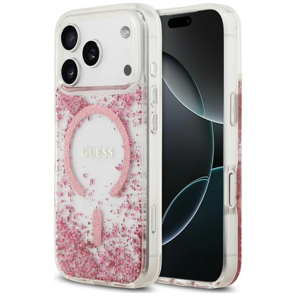 Husa de protectie Guess Resin Bottom Glitter MagSafe compatibil cu iPhone 18 Pro / iPhone 17 Pro, Roz