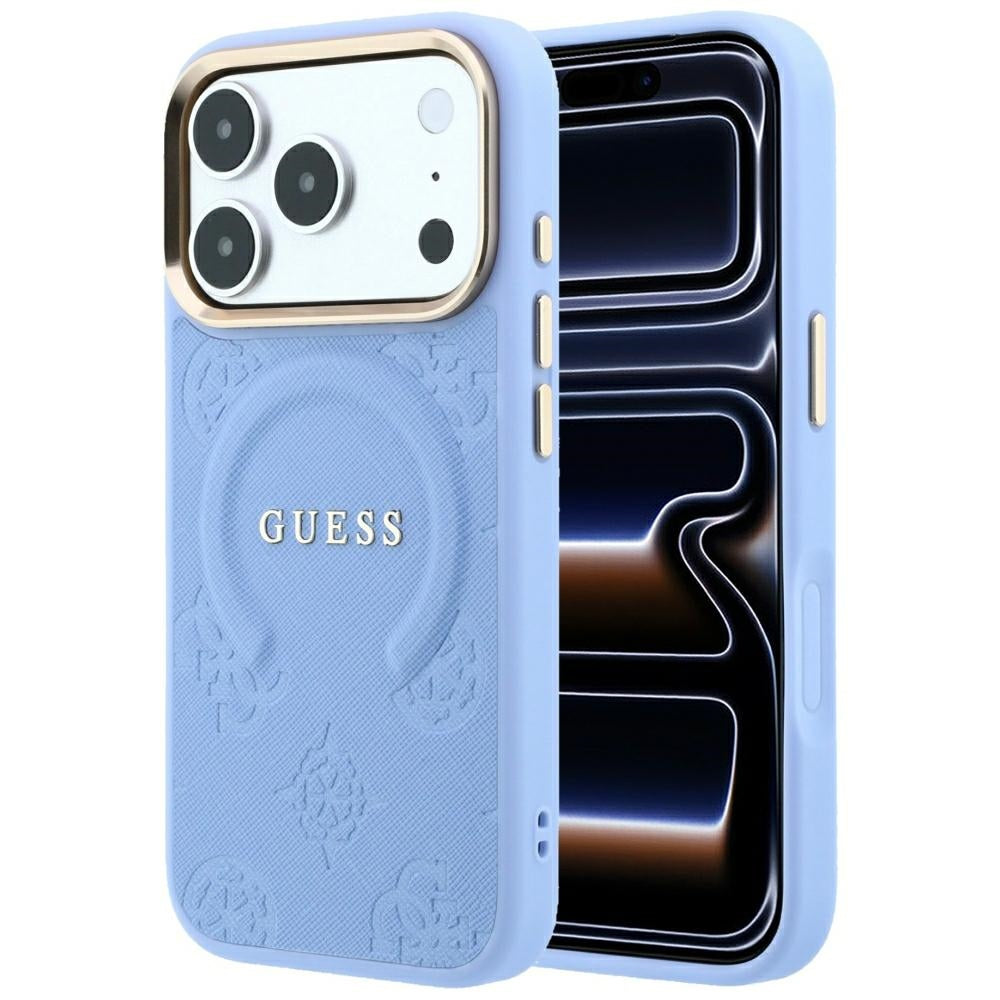 Husa de protectie Guess Saffiano Peony & Ring compatibil cu iPhone 18 Pro / iPhone 17 Pro, Albastru
